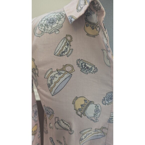 Victoria Beckham for Target Pink Teacup Print Button-up Shirt/Blouse Sz XL - Picture 4 of 7